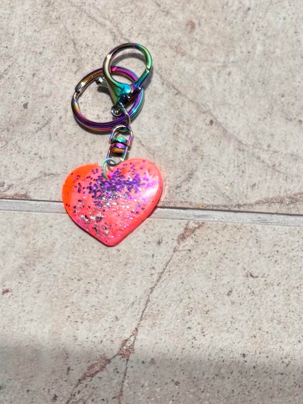 orange and purple heart keychain