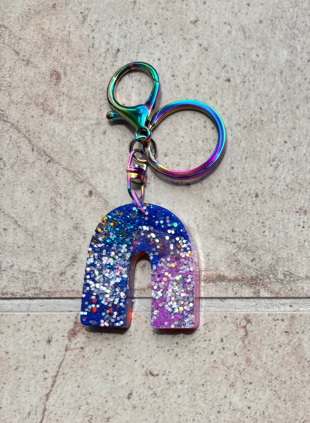 blue and purple keychain